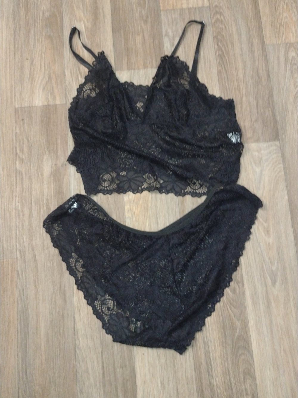 Black Lace Bralette & Brief Set - Women Intimates